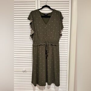 Liz Claiborne Olive Patterned Midi Dress